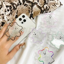 심쿵투명 곰돌이 하리보 강아지 디즈니 아이폰 아크릴 에폭시 레진 미러 보석 핸드폰 그립톡, 블랙