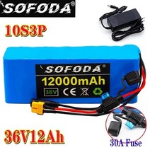 전기자전거배터리 10s3p 36v 12ah 18650 리튬 팩 ebike 250w-600w 내장 30a bms 및 퓨즈 장치 + 충, 없음