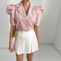 베이시코 / 더블단추 트위드 퍼프블라우스