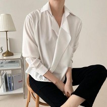 여자 오픈카라 랩남방 세미정장 증명사진룩 블라우스