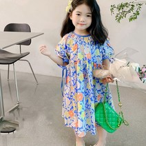 PigPug 여자 어린이 치마 꽃 라운드 반팔 원피스 공주 치마