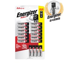 [에너자이저] 맥스 알카라인 건전지 AA12+4입/ 파워실 누액방지 Energizer 친환경 무수은 아이장난감 오래가는 배터리, 1개, 16개