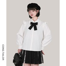 화이트셔츠 파 양 재단함 오리지널제작 여성 디자인감각 봄계절 심플 와이드 루즈핏 주름 러플 와이셔츠 2168581035