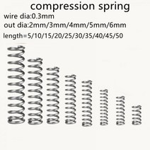 태엽 스프링 인장 볼트 코일 금형 스파이럴 대형 용수철 20pcs 0.3mm 압축 외경 2mm 3mm 4mm 5mm 6mm 스테인레스 스틸 마이크로 소형 압축 길이, 50mm, 50mm