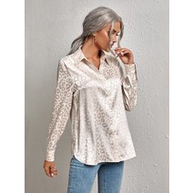 느슨한 캐주얼 표범 인쇄 새틴 블라우스 여성 패션 실크 셔츠 여성 긴 소매 단추 사무실 여성 셔츠 탑스 blusas 19169