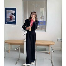 여성 바지정장세트 우영우정장 키작은 빅사이즈 정장바지 캐주얼 블레이저 세트 스타일 가을 투피스 세트 긴 소매 정장 코트 자르기 탑 하이 긴