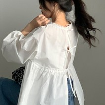 코튼 프릴 블라우스 리본 셔링 뒷트임 봄