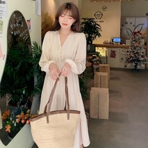 [바보사랑] 여성 봄 여름 브이넥 플레어 원피스 드레스