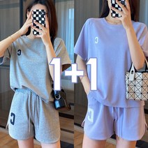 SINEE 반팔 트레이닝세트 여성용 라운드넥 티셔츠 꽃소담 루즈핏 상의+반바지 1+1 세트