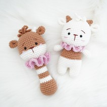 JW손뜨개 코바늘 송아지 딸랑이 세트 핑크/블루 + 동영상, 핑크