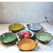 덮밥그릇 샐러드그릇 핸드메이드 도자기 손잡이 그릇 예향 중, 노랑