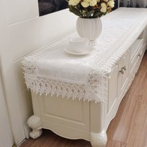 방수테이블보 테이블보 식탁보 패브릭아트 직사각형 거실 티테이블보 유럽식 레이스 테이블플래그 가정용 코튼린넨 상큼 덮개천, T06-L61화이트, C10-40*115cm사용 미니화장대