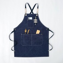 바리스타 카페 공방 캔버스 앞치마 방수 X끈, 네이비