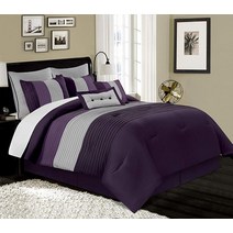 Chezmoi Collection Loft 8피스 럭셔리 스트라이프 이불 세트 (킹 네이비/그레이/블루), Purple/Gray/Lavender_Californi