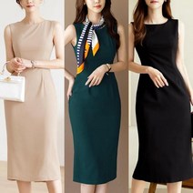 시크라인 라운드넥 슬리브리스 베이직 슬림 핏 롱 원피스