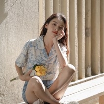 ROGBID 한여름가든/여름에덴꽃블라우스여쉬폰반팔셔츠디테일숏미나토상의