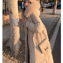드레스허그 레버 털후드 4color 롱 패딩 자켓