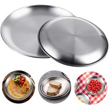 KBNIAN Pack of 2 Stainless Steel Round Tableware Silver Saucer Stainless Steel Serving Plates 2 Di, 1개