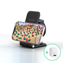 우승테크 3in1 고속 무선충전기 거치대 삼성 갤럭시 아이폰 애플워치 갤럭시워치 QC3.0 충전기 WL-33, 블랙 (갤럭시워치)
