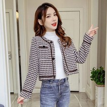 여성정장자켓 여성용 트위드 블레이저 자켓 크롭 체크 무늬 가을 의류 야구 바머 시즌 겨울 코트 년 신상품