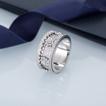 백금반지 같은 스타일 그물 레드 핫 스타일 세련된 남녀 다이아몬드와 회전 기어 백금 반지 티타늄 스틸 반지로 상감