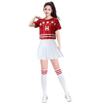 이벤트복 치어리더옷 성인 축제 대학생 장기자랑 수학여행 행사 응원 방송댄스 걸그룹, XXL, 레드 스커트