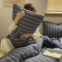 Minimal Home&Lifestyle 100% 워싱 면 자카르 침구 4종 세트 이불커버 1p + 침대시트 1p + 베개커버 2p