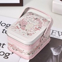 생일 간식 포장 박스 미니 선물 상자 뚜껑이 달린 빈티지 가방 보관 주석 토끼 프린트 캔디 쿠키 홀더 금속 상자 웨딩 파티 장식, 10.5x7.7x6cm, 17
