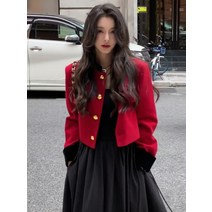 레드 자켓 금장 단추 노카라 빅 사이즈 4XL 봄 겨울 20 30 40 대 미시룩 데이트룩 데일리 캐주얼 재킷 점퍼