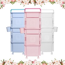 국민 기저귀정리함 데일리리빙 미니포켓 정리함3단 4단 다용도 이동정리함 트롤리정리함, 블루, 미니포켓4단
