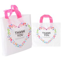 [미스릴리] THANK YOU 손잡이 비닐 쇼핑 백 감사 하트 선물 가방, 기본, 대