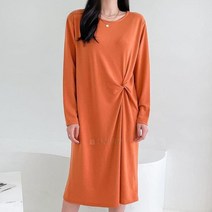 여자 데일리 꼬임 셔링 일자 긴팔 무지 롱원피스