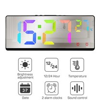 탁상전자시계 디지탈 알람시계 2023 스마트 음성 제어 알람 시계 테이블 온도 습도 날짜 표시 밝기 사, 05 Colorful