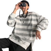 10대 20대 남자 오버핏 루즈핏 맨투맨 티 옆트임 티셔츠 봄 가을 겨울 3컬러 스트라이프