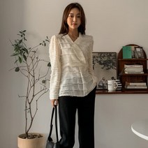 디작소 여성 봄 네피트 깃털 랩스타일 블라우스 셔츠