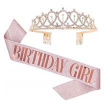 생일어깨띠 왕관 파티 미스코리아띠 생일머리띠 가랜드 공주, 8.생일띠 골드+왕관 골드 세트