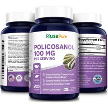 순수 Pure-Policosanol 100mg 사탕수수로 만든 혈관속 노폐물 제거 항산화제180 Veggie Capsules, 180 정