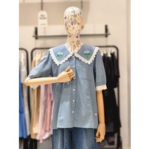 써스데이아일랜드 자수 카라 데님 블라우스 T234ABL633