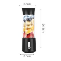 믹서 쉐이크 스무디를 만들기위한 USB 충전식 스테인레스 스틸 블레이드 6 개가 있는 미니 500ml 재사용 가능한 쥬서 컵, [02] Black