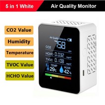 가스 누출 누설 측정기 감지기 휴대용 356 in1 공기 모니터 co2 이산화탄소 검출기 창고 공기 품질 온도 습도 tvoc hcho 모니터, 5 in 1 화이트 b