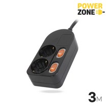 파워존 개별스위치 2구 블랙 16A 멀티탭 전선형, 3m, 1개
