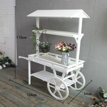 꽃수레 이동식 화분 마차 받침대 꽃집 원목 진열대, 리어카 꽃꽂이 화이트