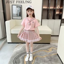 JUST FEEL!NG 주니어 여아 여름 스쿨룩 플리츠 티셔츠 이쁜 투피스 주니어세트 초등학생옷