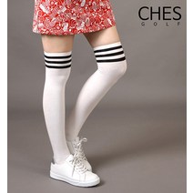 [당일출고-무료배송][체스골프] 오버 롱 삼선 단가라 니삭스, 블랙, 1개