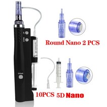 모발 성장을 위한 메조테라피 건 주입 더마 펜 바이탈 산 인젝터 마이크로니들 메소 피부 재생 자동 더마펜, [33] black  10pc 5Dnano