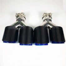 2 피스 자동차 스타일링 Y 모델 오른쪽 + 왼쪽 파란색 스테인레스 스틸 배기 파이프 Akrapovic 광택 검은 탄소 섬유 머플러 팁, IN 51 OUT 89MM