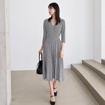 프롬코 여성 깔끔한 씨링 패턴 롱 랩 원피스 FRC172