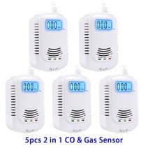 2 IN 1 LCD Natural Gas Sensor Detector Carbon Monoxide CO Sound Alarm Combustible Flammable Analyzer, 5pcs CO Gas Sensor