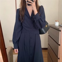FUJIAXIN 가을 분위기 정장 넥 스트랩 롱 원피스