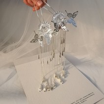 2022 머리 장식 머리장식핀 새로운 머리핀 헤어 스틱 실버 금속 나비 꽃 술 중국 빈티지 체인 헤어 액세서리 여성용 혼주머리장식